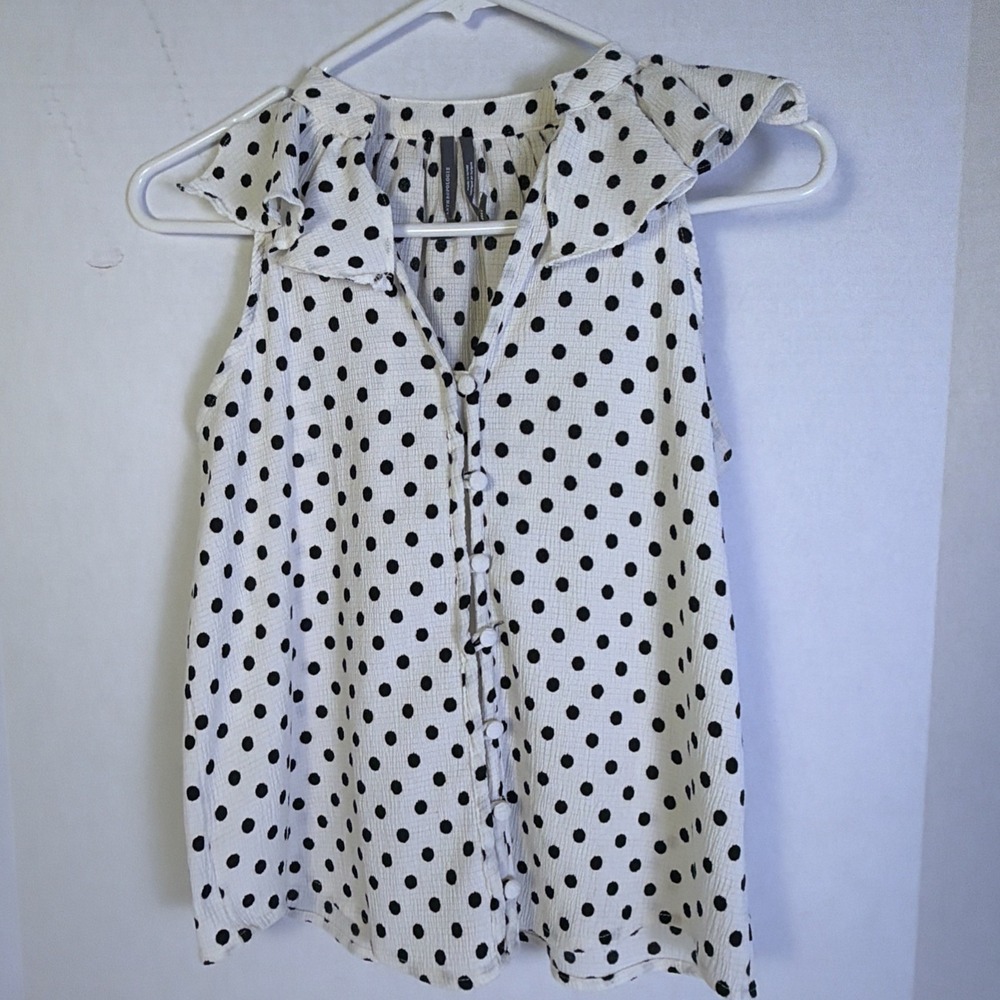 Anthropologie Button Up Polka Dot Tank Top Women's Petite XXS